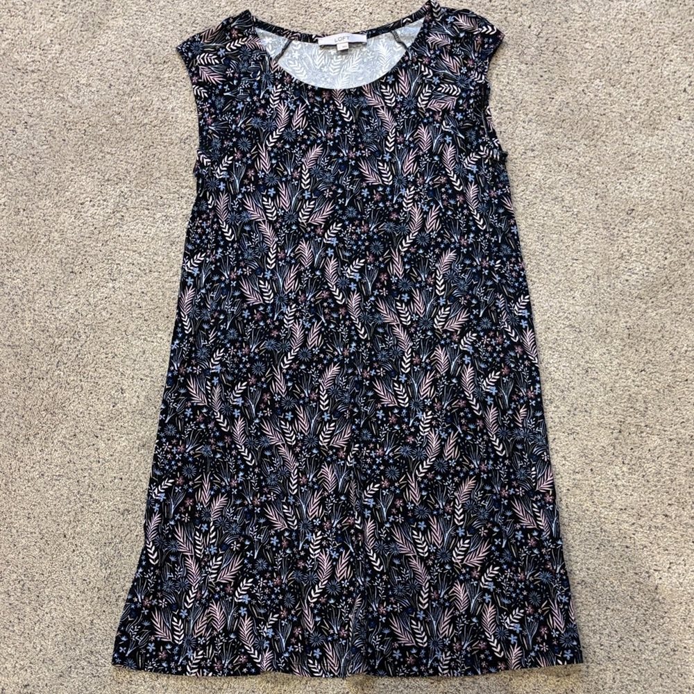 LOFT Black and Pink Patterned Mini Dress